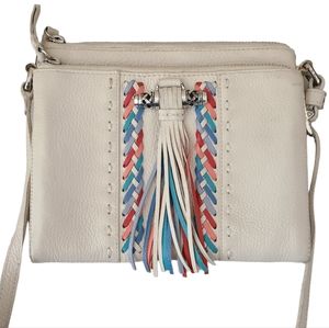 brighton leather small crossbody organizer boho style bag off white